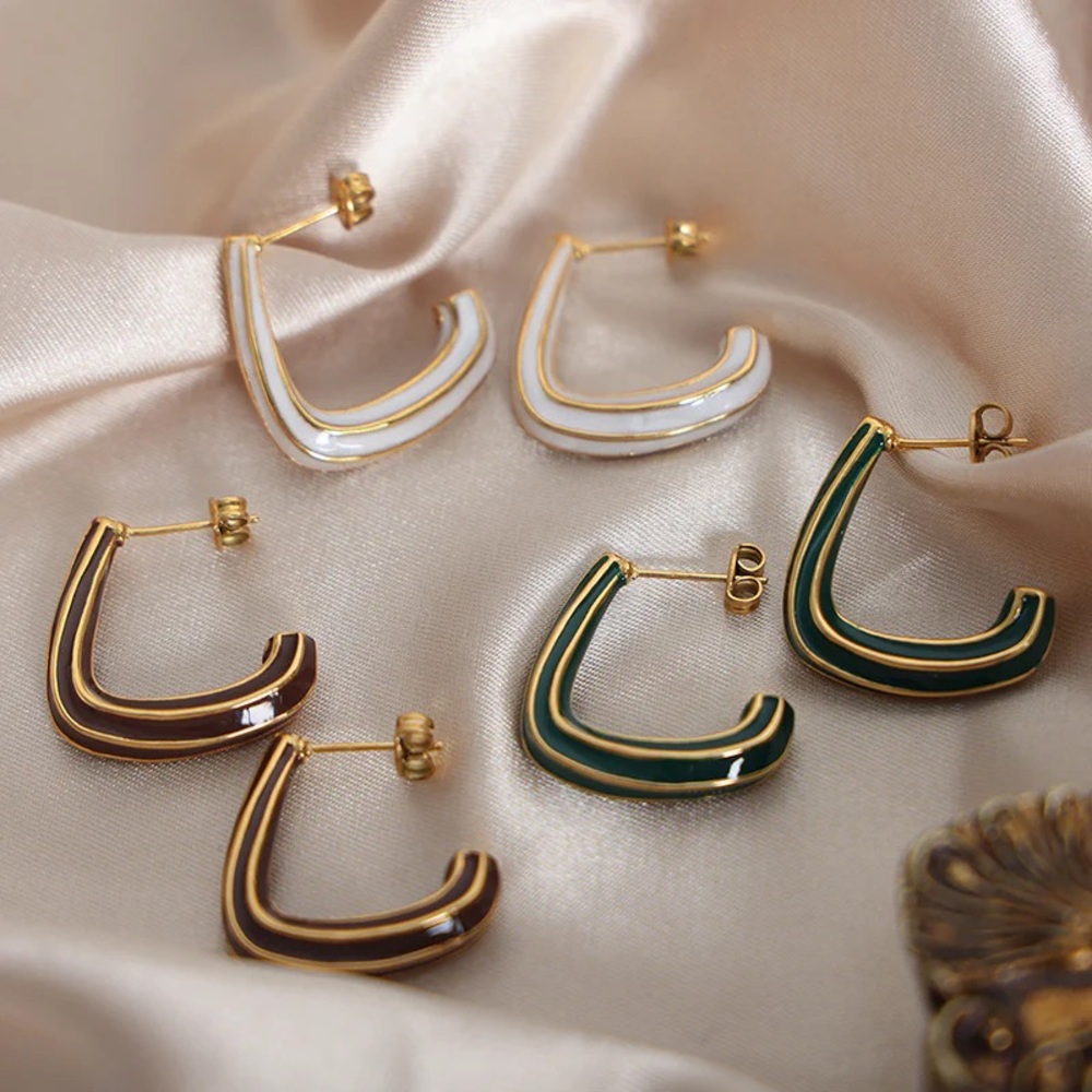 THREE PAIR FOR $49💎*Hoop Earrings*18K Gold Plated Enamel Square Hoops*ML